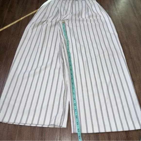 Free People Ultra High Rise Wide Leg Crop Pant White Striped Boho Pants Belted - Picture 9 of 11